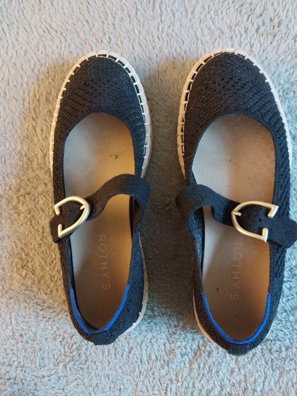 Rothy's Black Mary Jane Espadrilles with Gold Buckles
